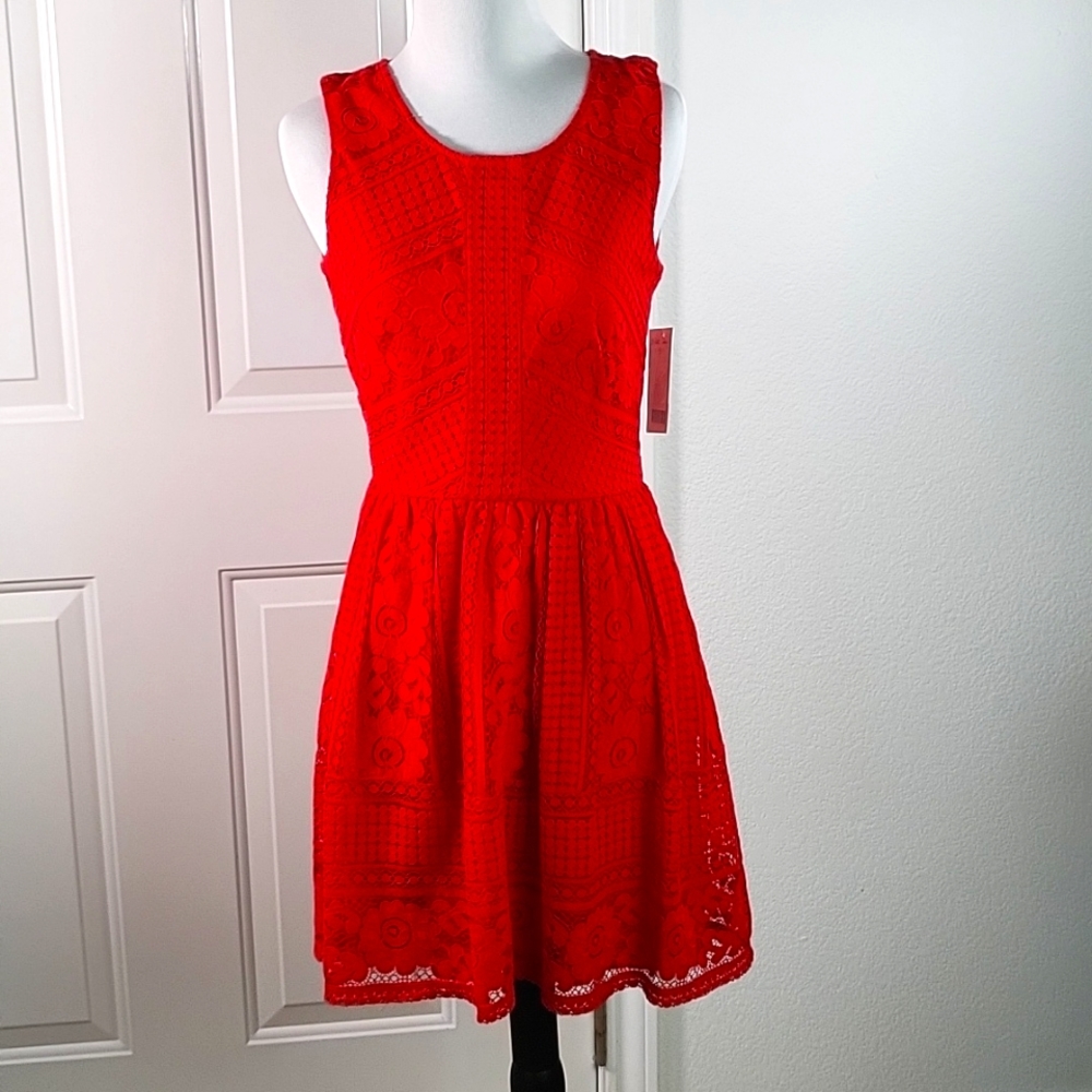 Red Lined Lace Dress with Open Back